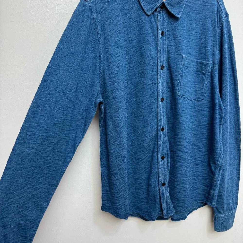 J. Crew Indigo Knit Good Cotton Yarns Garment Dyed Harbor Button Up Shirt Large